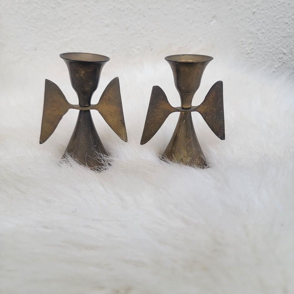 Vintage Pair Brass Angel Wings 3.5" Candle Holders  Christmas Home Decor